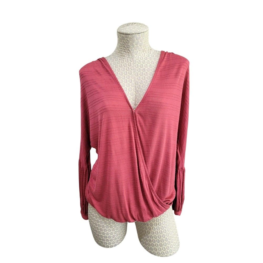 Lucky Brand Women's Small Rose Surplice Long Sleeve‎ boho Blouse Shirt Top NEW
